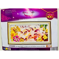 Tranh thêu chữ thập Cửu ngư quần tụ LV3202, kích thước 107 x 52 cm