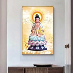 [Thêu 4 sợi] Tranh thêu kín chữ thập Phật quan âm D01662