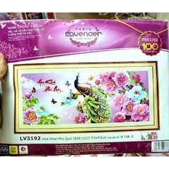 Tranh thêu chữ thập Hoa khai phú quý LV3192, kích thước 93 x 43 cm