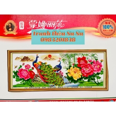 Tranh thêu chữ thập đôi công và hoa mẫu đơn 2561, kích thước 165 x 65 cm