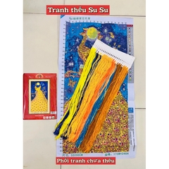 Tranh thêu kín đôi công vàng Phú quý E87, kích thước 50 x 90 cm