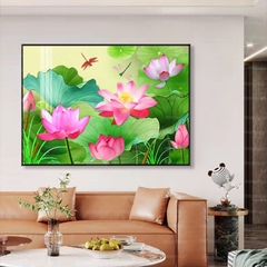 [Thêu 4 sợi] Tranh thêu kín chữ thập ao sen 64352, 9CT, kích thước 80 x 60 cm