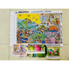 [Thêu 4 sợi] Tranh thêu kín chữ thập ao sen 64352, 9CT, kích thước 80 x 60 cm