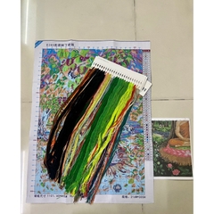 Tranh thêu kín Phật thích ca ngồi dưới gốc cây bồ đề E285, kích thước 60 x 80 cm