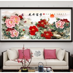 Tranh thêu kín Hoa mẫu đơn FJ0774, kích thước 150 x 65 cm
