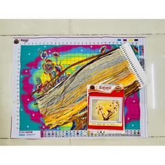 Tranh thêu kín chữ thập Hoa mai vàng và chim 82266, kích thước 80 x 60 cm
