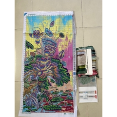 [Thêu kín] Tranh thêu chữ thập Hoa sen E208, kích thước 65 x 120 cm
