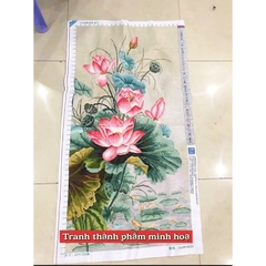 [Thêu kín] Tranh thêu chữ thập Hoa sen E208, kích thước 65 x 120 cm
