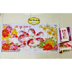 Tranh thêu 3D Cửu ngư quần hội LV3127, kích thước 125 x 60 cm