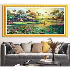 Tranh thêu kín Phong cảnh đồng quê yên bình EDB283, EBD246, EDB261