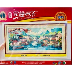 [Mẫu mới] Tranh thêu kín cảnh đẹp Giang Nam VS8061, kích thước 155 x 62 cm