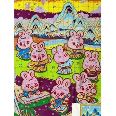[Thêu 4 sợi] Tranh thêu kín Thỏ vui ca, kích thước 60 x 80 cm