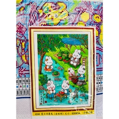Tranh thêu kín chữ thập Thỏ mở tiệc, các loại thỏ dễ cưng