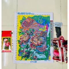 Tranh thêu kín Hoa mẫu đơn DX1414, kích thước 55 x 70 cm