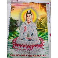 Tranh thêu chữ thập Phật bà quan âm LV3389, kích thước 50 x 70 cm