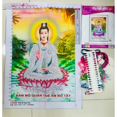 Tranh thêu chữ thập Phật bà quan âm LV3389, kích thước 50 x 70 cm