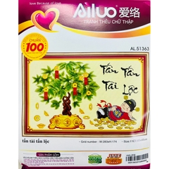 Tranh thêu chữ thập Tấn Tài tấn lộc AL51363, kích thước 65 x 40 cm