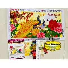Tranh thêu kín Đôi công phu thê viên mãn AL53420, kích thước 84 x 47 cm
