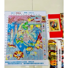 [Thêu 4 sợi] Tranh thêu Gà trống XW3112, kích thước 50 x 60 cm