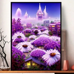 Tranh thêu kín lâu đài mây tím J8011, kích thước  60 X 80 CM