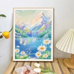 [Thêu 4 sợi] Tranh thêu kín Cúc hoạ mi bên suối 3132, kích thước 60 x 75 cm