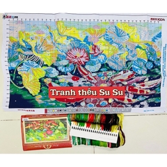 Tranh thêu kín Cửu ngư quần hội MH2164, kích thước 100*60 cm