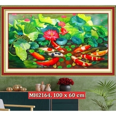 Tranh thêu kín Cửu ngư quần hội MH2164, kích thước 100*60 cm