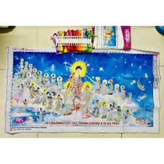 Tranh thêu Tây phương cực lạc thánh chúng a di đà phật LV3165, kích thước 113 x 63 cm