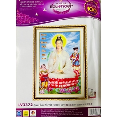 Tranh thêu chữ thập Phật quan âm LV3372, kích thước 32 x 43 cm