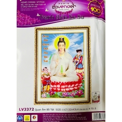 Tranh thêu chữ thập Phật quan âm LV3372, kích thước 32 x 43 cm