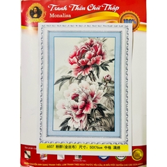 [Thêu kín] Tranh thêu chữ thập Hoa mẫu đơn 6507, kích thước 50 x 76 cm