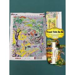 Tranh thêu kín Phong cảnh làng quê mùa gặt, kích thước 50 x 60 cm