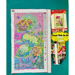 Tranh thêu kín Hoa mẫu đơn dưới trăng VS8088, kích thước 50 x 90 cm