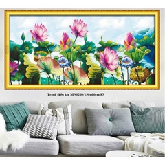 Tranh thêu kín Hoa sen (đầm sen) MN0260, kích thước 150 x 66 cm