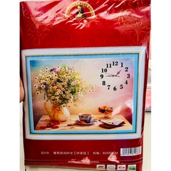 [Thêu kín] Tranh thêu chữ thập đồng hồ hoa cúc E219, kích thước 60 x 80 cm