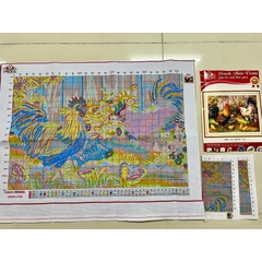 Tranh thêu kín Gia đình Gà VS8091, kích thước 50 x 75 cm