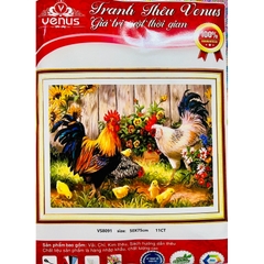 Tranh thêu kín Gia đình Gà VS8091, kích thước 50 x 75 cm