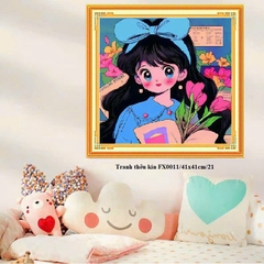 Tranh thêu kín bé gái, thêu kín 3 sợi (11CT), kích thước mỗi bức 40 x 40 cm