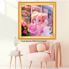 Tranh thêu kín bé gái, thêu kín 3 sợi (11CT), kích thước mỗi bức 40 x 40 cm