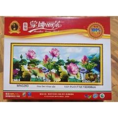 Tranh thêu kín Hoa sen (đầm sen) MN0260, kích thước 150 x 66 cm