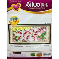 Tranh thêu chữ thập Cửu ngư quần hội AL51417, kích thước 108 x 52 cm