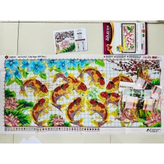 Tranh thêu chữ thập Cửu ngư quần hội AL51417, kích thước 108 x 52 cm