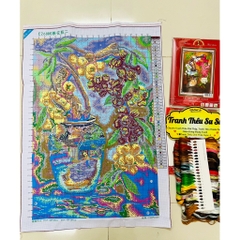Tranh thêu kín bình hoa mận quê hương E268, kích thước 60 x 85 cm