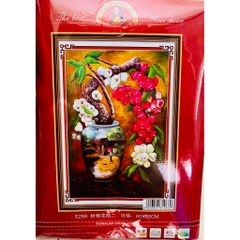 Tranh thêu kín bình hoa mận quê hương E268, kích thước 60 x 85 cm