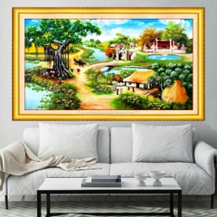 Tranh thêu chữ thập Làng quê Việt nam (cây đa) VS8265, kích thước 120 x 65 cm