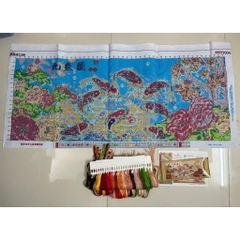 Tranh thêu kín Cửu ngư quần hội VS8142, kích thước 103 x 45 cm