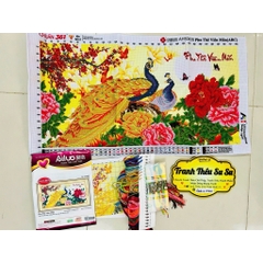 Tranh thêu kín Đôi công phu thê viên mãn AL53420, kích thước 84 x 47 cm
