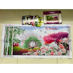 Tranh thêu kín Đôi công phu thê viên mãn AL53420, kích thước 84 x 47 cm