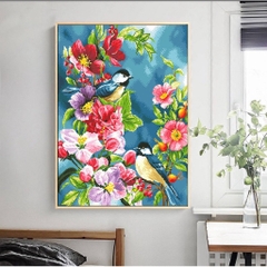 Tranh thêu kín Đôi chim và hoa 3011, kích thước 50*50 cm