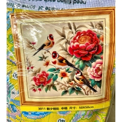 Tranh thêu kín Đôi chim và hoa 3011, kích thước 50*50 cm